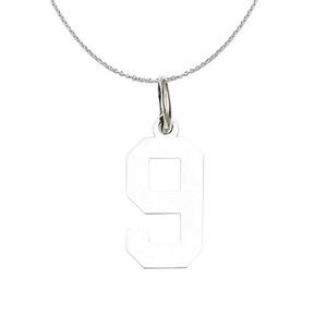 Silver, Athletic Collection Medium Polished Number 9 Necklace - 24 In